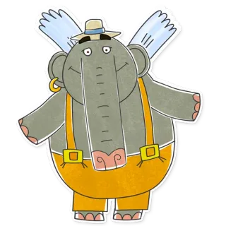 😐 a6b19498 大象, 卡通, 动物, 角色, 翅膀, 帽子 telegram sticker