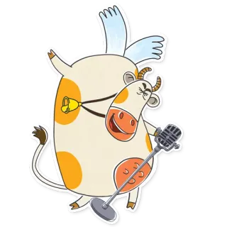 🎤 e7aa1b9d 奶牛, 卡通, 麦克风, 唱歌, 动物, 贴纸 telegram sticker
