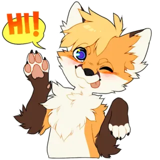 🖐 d7b5fac1 HI!! Furry, Animal, Raposa, Desenho animado, Fofo, Amigável, Saudação telegram sticker