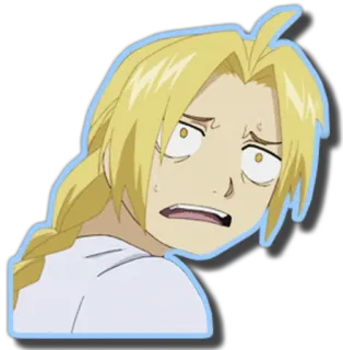 😟 1448e131 Edward Elric Fullmetal Alchemist animé, dessin animé, personnage, manga, cheveux blonds, inquiet telegram sticker