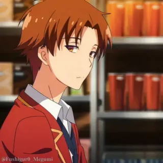 📚 20b9f344 @Fushiguro_Megumi anime, chico, pelo rojo, perfil, interior telegram sticker