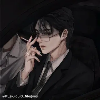 🚬 aeaaeeca Fushiguro_Megumi Anime, Uomo, Fumare, Occhiali, Abito, Cravatta, Elegante telegram sticker