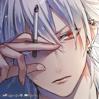🚬 b0cb9d24 @Fushigur0_Megumi Anime, Fumo, Sigaretta, Capelli Bianchi, Occhi Rossi, Orecchini telegram sticker