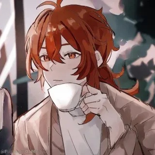 💠 609582b1 Diluc Genshin Impact Anime, Kopi, Santai, Diluc, Genshin Impact, Video game telegram sticker