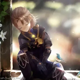 💠 6580007e Albedo Genshin Impact anime, game, Albedo, Genshin Impact, karakter, tidur, burung telegram sticker