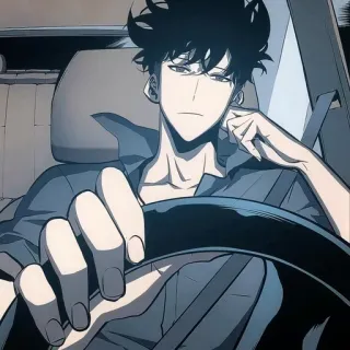 💠 ab60532b man, autorijden, auto, anime stijl, mannelijk, cartoon, illustratie telegram sticker