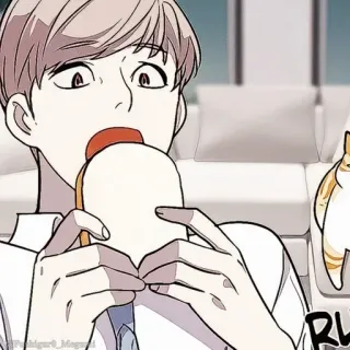 🌩 5a1ada04 RL pria, sandwich, makan, kartun, kucing, dalam ruangan telegram sticker