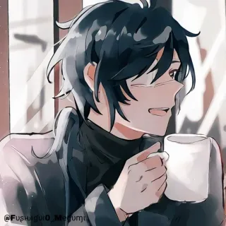 🔲 967a9b9f @Fushiguro_Megumi Аниме, Манга, Персонаж, Фан-арт, Кофе, Портрет telegram sticker