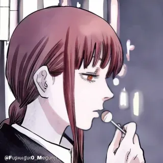 🔮 19be65da Makima Chainsaw Man @Fushiguro_Megumi makima, chainsaw man, anime, mangá, pirulito, mulher, personagem telegram sticker