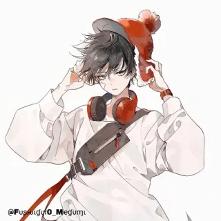 💠 2c35f230 @Fushigiyu0_Megumi Anime, Seni, Manga, Karakter, Seni digital, Headphone, Ilustrasi, Anak laki-laki telegram sticker