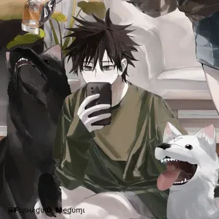 💠 f789e97f @Fushiguro_Megumi anime, ilustrasi, anak laki-laki, anjing, karakter, seni telegram sticker