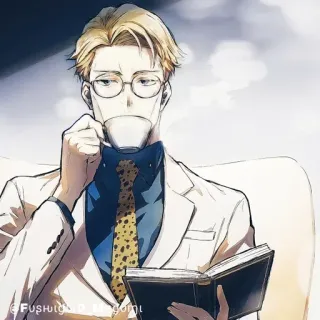 💠 0e5a2537 Kento Nanami Jujutsu Kaisen Anime, Đàn ông, Kính, Cà vạt, Tóc vàng, Cà phê, Đọc sách whatsapp sticker