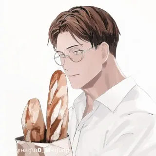 💠 38a5d466 đàn ông, bánh mì, thức ăn, bánh mì baguette, chân dung, kính whatsapp sticker