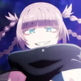 🎆 21ed9060 Anime, Charakter, lila Haare, böses Lächeln telegram sticker