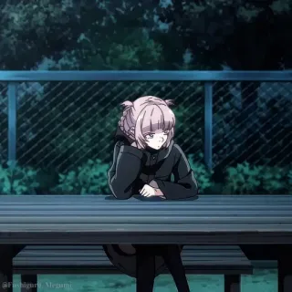 🎆 2661fac6 Anime, Mädchen, einsam, Bank, sitzen, Nacht, traurig telegram sticker