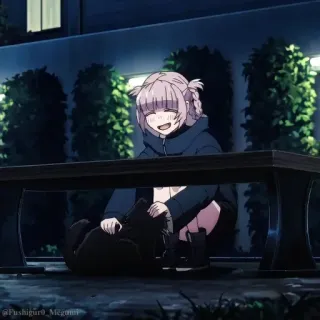 🎆 f8930618 Anime, Mädchen, Katze, Nacht, Bank, Süß, Fröhlich telegram sticker