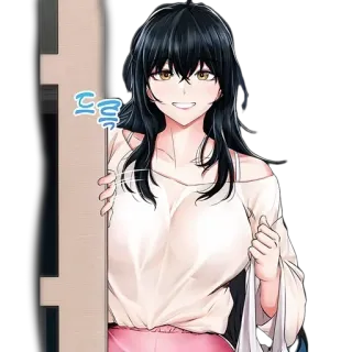 😁 aeb6b952 anime, mujer, sonrisa, puerta, pelo largo whatsapp sticker