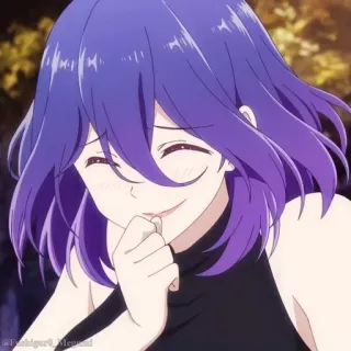 🖤 0f7ceeff anime, kobieta, fioletowe włosy, uśmiech telegram sticker