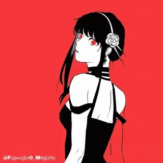 🗡 4407a753 Yor Forger Spy x Family @Fushiguro_O_Megumi Anime, Donna, Yor Forger, Spy x Family, Abito nero, Occhi rossi, Rosa telegram sticker