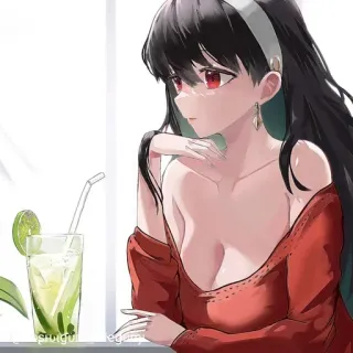 🗡 5079d348 Anime, Donna, Bevanda, Arte, Illustrazione, Cartone animato telegram sticker