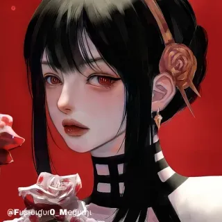 🗡 52fcc30f @Fusigufur0_Megumi Anime, Yor Forger, Spy x Family, Ritratto, Donna, occhi rossi telegram sticker