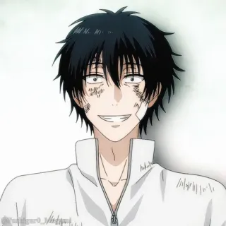 🎲 fb1eb716 อนิเมะ, ตัวละคร, ผมสีดำ, ผ้าพันแผล, ยิ้ม, ผู้ชาย telegram sticker