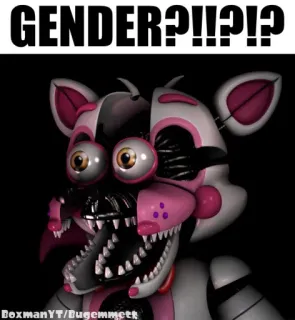 ❓ 55237b03 Foxy Five Nights at Freddy's GENDER?!!!?!? fnaf, animatronik, pertanyaan, menakutkan, horor, permainan telegram sticker