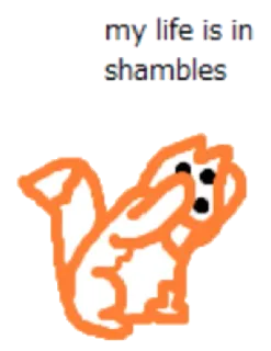 😱 49fb8ec1 my life is in shambles volpe, sfacelo, meme, divertente, triste, arancione, cartone animato, rovinato telegram sticker