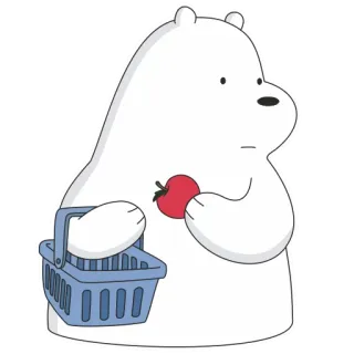 🛒 64c60705 Ice Bear We Bare Bears การ์ตูน, หมี, หมีขั้วโลก, แอปเปิล, ตะกร้าสินค้า, น่ารัก whatsapp sticker