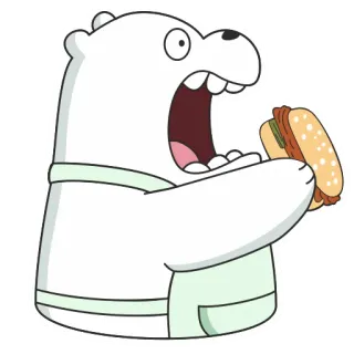 🍔 c6947d7b Ice Bear We Bare Bears การ์ตูน, หมีขั้วโลก, กิน, แซนวิช, ผ้ากันเปื้อน, หิว whatsapp sticker