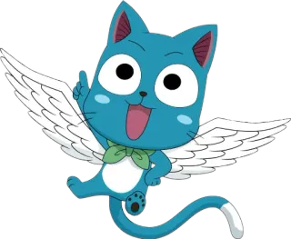 😃 60f2e7f0 Happy Fairy Tail Anime, Kartun, Terbang, Kucing, Biru, Lucu whatsapp sticker