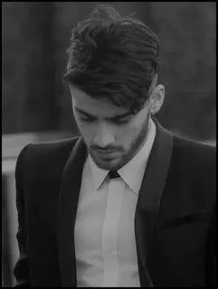 🔙 e3582c3f Zayn Malik zanger, man, beroemdheid, zwart-wit, pak whatsapp sticker