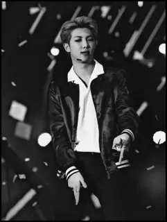 🗝 c1da6406 RM RM, BTS, K-Pop, piosenkarz, muzyk, czarno-biały, artysta telegram sticker