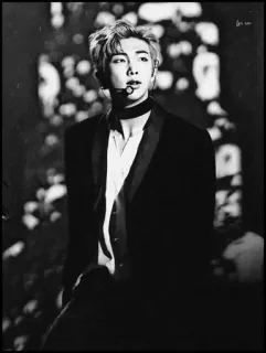 🗝 f36279cb RM RM, BTS, K-pop, piosenkarz, idol, muzyk, czarno-białe telegram sticker