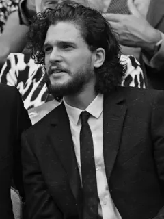 ⚓ 235ad797 Jon Snow Game of Thrones Kit Harington, ator, retrato, preto e branco, gravata, roupa formal, celebridade whatsapp sticker
