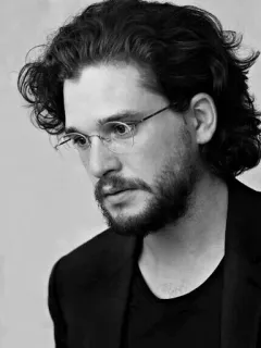 ⚓ 599e2672 Jon Snow Game of Thrones Kit Harington, Ator, Retrato preto e branco, Homem, Óculos, Jon Snow, Game of Thrones whatsapp sticker