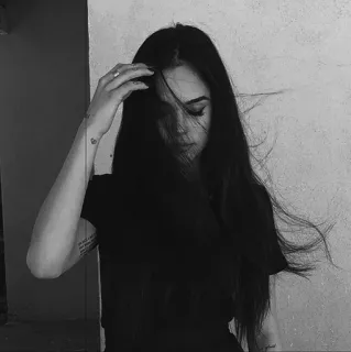 🌚 48e11770 woman, girl, hair, portrait, black and white whatsapp sticker