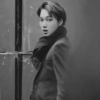 🍂 28b7397a ผู้ชาย, เสื้อโค้ท, ผ้าพันคอ, ภาพเหมือน, ขาวดำ telegram sticker