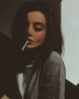 🔝 5f3e6042 女人, 香烟, 吸烟, 肖像, 女孩, 阴影 telegram sticker