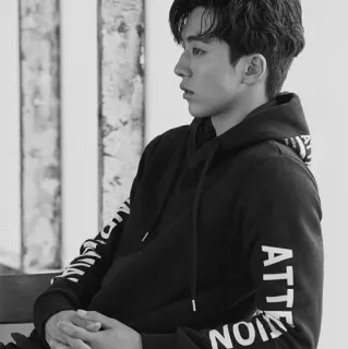 🇦🇱 002fbc1a ATTENTION Mann, Kapuzenpullover, Aufmerksamkeit, Schwarzweiß, Porträt telegram sticker