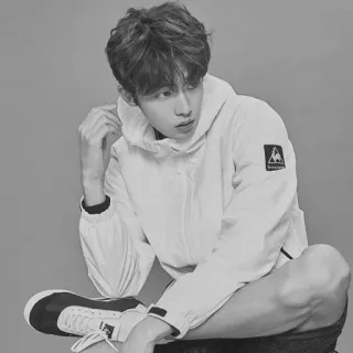 🇦🇱 295a23ae Mann, sitzen, Jacke, Pose, koreanisch, schwarzweiss telegram sticker