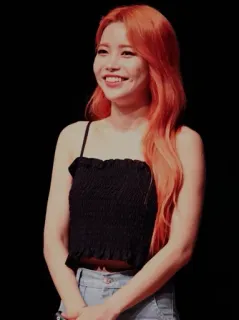 🏳‍🌈 7a4ccad5 mulher, sorrindo, cabelo laranja, blusa preta, retrato, feminino telegram sticker