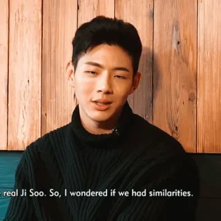 🎻 1bac6bc7 Ji Soo re real Ji Soo. So, I wondered if we had similarities. человек, мужчина, в помещении, портрет, интервью telegram sticker