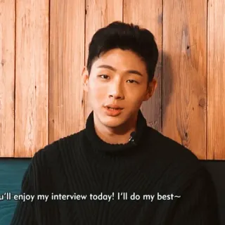 🌚 af988e2d You'll enjoy my interview today! I'll do my best~ интервью, мужчина, свитер, портрет telegram sticker