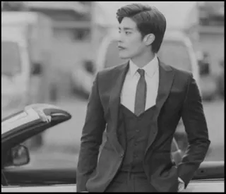 🌘 946fd900 Mann, Anzug, Formal, Porträt, Schwarzweiß, Elegant, Auto, Schauspieler telegram sticker