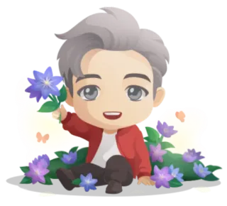 💜 8a7af811 Q版, 可爱, 卡通, 花, 男孩, 数字艺术 telegram sticker