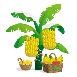 ☃️ b1a1e369 香蕉, 大蕉, 篮子, 纸杯蛋糕, 热带水果, 水果, 叶子, 黄色 telegram sticker