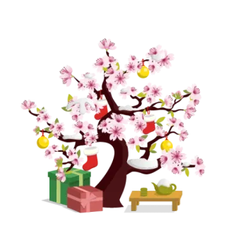 ☃️ b8ecbb87 樱花, 树, 礼物, 圣诞节, 装饰品, 节日 telegram sticker