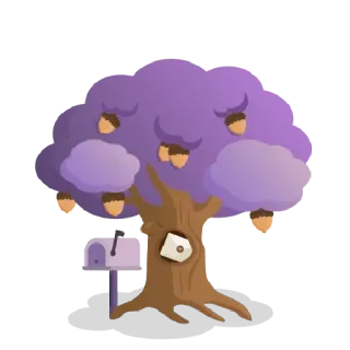 🌳 71ad8134 pohon, biji pohon oak, surat, kotak surat, ungu telegram sticker