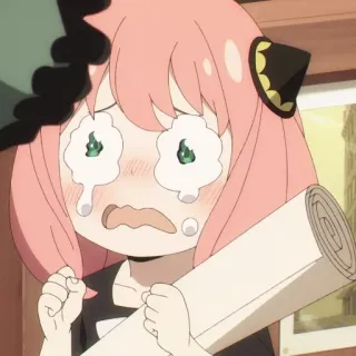 😭 1a406560 Anya Forger Spy x Family Anime, Kartun, Menangis, Sedih, Kesal, Gambar, Gulungan kertas, Anya telegram sticker